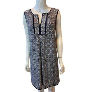 Max Studio Women Shift Mini Dress Floral Print Split V Neck 5902W56 Blue White M